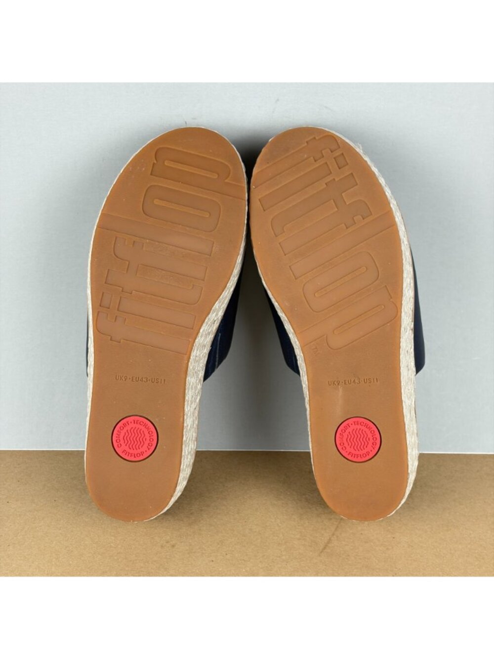 Fitflop Eloise Espadrille Platform Sandals Womens 11 Navy Blue Tan Slip On - Picture 6 of 10